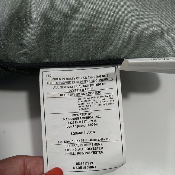 Nanshing Square Throw Pillow Embroidered Black Green Floral Bed Sofa 14" x 14" - Picture 5 of 5